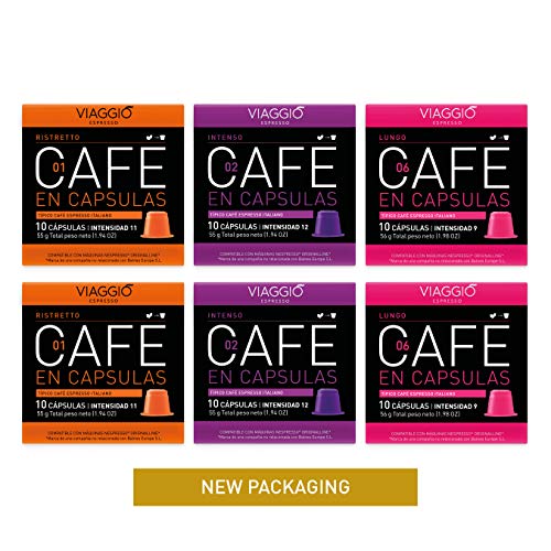 VIAGGIO ESPRESSO - 60 Cápsulas de Café Compatibles con Máquinas Nespresso. (MIX INTENSO)