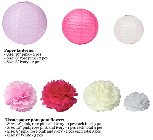 18 Stück Harcas Seidenpapier Pompons Blumen und Papierlaterne Party- oder Hochzeit Dekoration. - 2