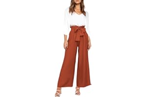 FANCYINN Mujer de Banda Ancha V-Cuello Chaleco Cintura Alta Cropped Pantalones 2 Piece Set