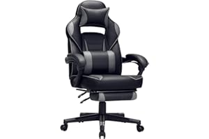 ‎SONGMICS SONGMICS Gaming-Stuhl, Bürostuhl mit Fußstütze, Schreibtischstuhl mit Kopfstütze und Lendenkissen, höhenverstellbar, ergonomisch, bis 150 kg belastbar, tintenschwarz-Taubengrau OBG073B03