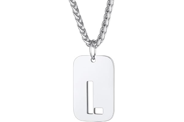 Richsteel Pendentif Homme Acier Inoxydable-Collier Plaque Gravé Initiale A-Z Creusé avec Chaîne Réglable 55+5cm, Bijoux Lettres Fantaisie Cadeau Noel Anniversaire pour Hommes et Femmes