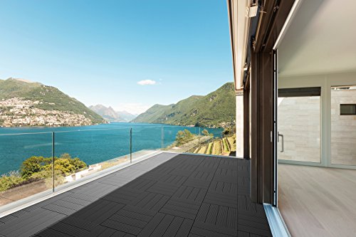 XXS® WPC Terrassenfliese für Balkon Garten Terrasse, 22er Spar-Set für 2 m², Gartenfliese mit 4 Latten, FSC® 100% zertifiziert, Farbe: anthrazit, Balkonfliese aus Kunststoff, Bodenbelag mit Drainage Unterkonstruktion, hochwertige Klick-Fliese, Setauswahl und Farbauswahl - 3
