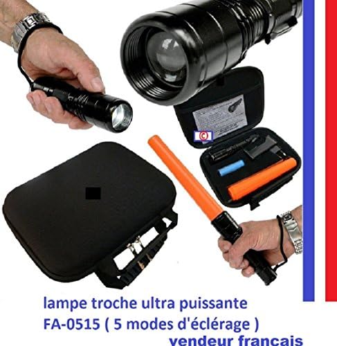 Torch Lamp Q5 CREE LED FA-0515 Rechargeable Ultra High Capacity with a Range of More Than 300 Metres - 5 Modes Including S.O.S. + Emergency Baton + Carry Case
