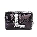 Produktbild Rosennie Mode Pailletten Handtasche Schultertasche Kosmetik Make-up Tasche Tote Damen Geldbörse Outdoor Reise-Kit Beauty Make-up Pinsel Taschen Pinseltasche Schule Mäppchen Stifttasche(Schwarz)