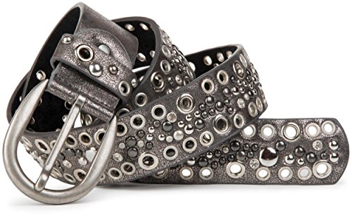 styleBREAKER cinturón de remaches perforados y estrás en estilo vintage, reducible 03010026, tamaño:80cm, color:Gris antiguo