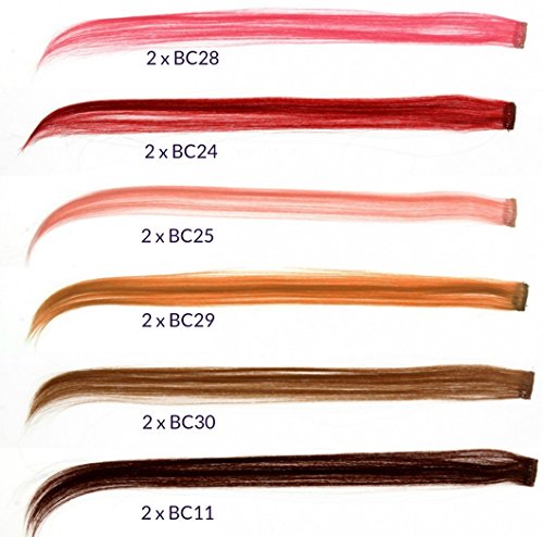 Prettyland – GHW08 Bunt multifarbig Extension Set 12-teilig Haarteil Clip-in glatt Strähnen – Rot Pink Rosa- Set 1 - 2