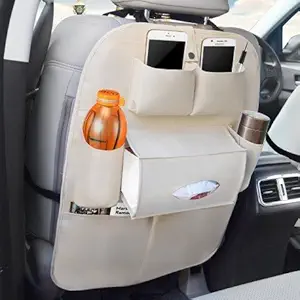 Ezip Beige Car Organizer Storage Bag Back Seat Box Organizer Holder Cover Backseat Pockets Books Phone Auto Stowing Tidying Accessories for Maruti Suzuki Ciaz