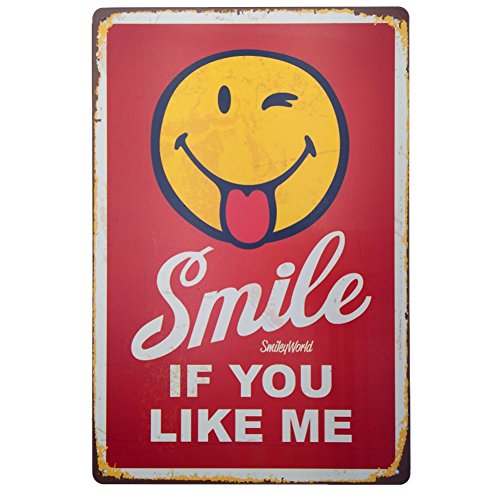 Smile Face Tin Sign, Shiningup Vintage Tin Plaque murale Plaque Affiche Dessin Peinture en métal pour maison Cuisine Bar