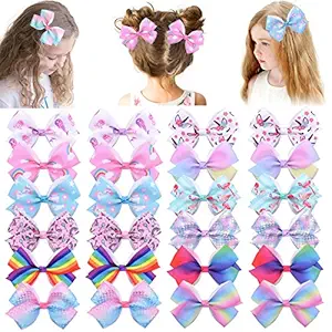 24pcs 4.7inches Baby Girls Hair Bows Alligator Clips Unicorn Grosgrain Ribbon Boutique Hair Accessories for Toddlers Teens Kids