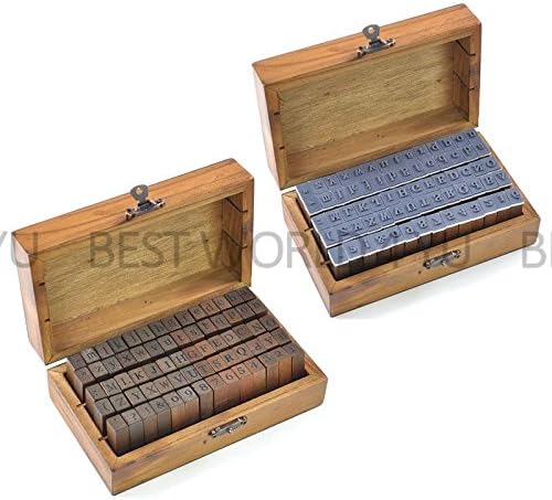 70 pcs Rubber Stamp Alphabet Vintage Wooden Box Set Letter&amp;Number&amp;Symbols (Print Style)