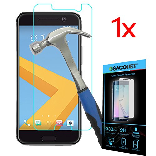HTC 10 - SET 1X - Film Panzerglas Glas Schutzglas Hartglas für HTC 10 5.2" One M10 - Wi-Fi Lte 4G Dual Sim 2,5D 9H Panzerfolie Schutz Folie Tempered Glass Touch Display + 1 trockenen Tuch + 1 feuchtes Tuch + Kunststoffverpackungen