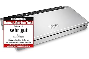 ‎CASO CASO GourmetVAC 280 - Vakuumierer, Testurteil Sehr Gut, doppelte Schweißnaht - Kolbenpumpe (15L/min), regulierbare Vakuumstärke & Schweißzeit- Inkl. 10 Beutel 20 x 30 cm, Silber