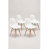 Seduna Beyaz Design Sandalye | Natural Ahşap Ayaklı | 4 Adet