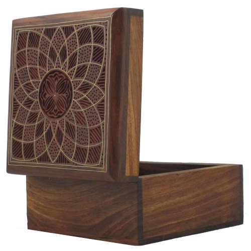 Hölzernen Schmuckschatulle Für Frauen Blumenkunst Dekoreinlage Größe: 10 X 10 X 6 Cm - 4