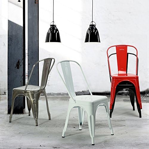 Fanilife Set of 2 Side Chairs Metal Stackable Industrial Vintage Style Dining Chairs Bistro Cafe Kitchen Seat Black