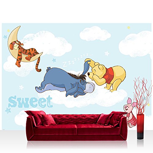 Fototapete 254x184 cm PREMIUM Wand Foto Tapete Wand Bild Papiertapete - Disney Tapete Winnie Pooh Kindertapete Cartoons Tigger Esel Ferkel Wolken blau - no. 1396