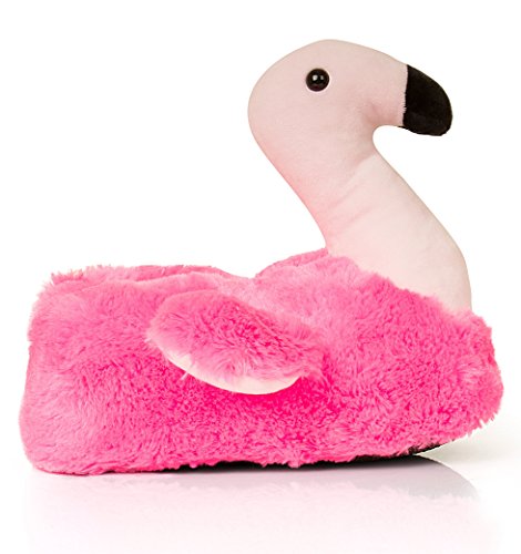 Ladies Womens FLAMINGO Slippers Swan Round Pouch 3D Novelty Velour Fleece  Luxury Pink Size UK