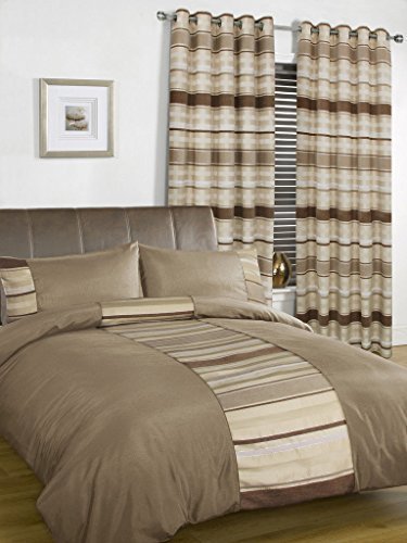New York Stripe Cream Beige Double Bed Size Duvet Cover Quilt Set