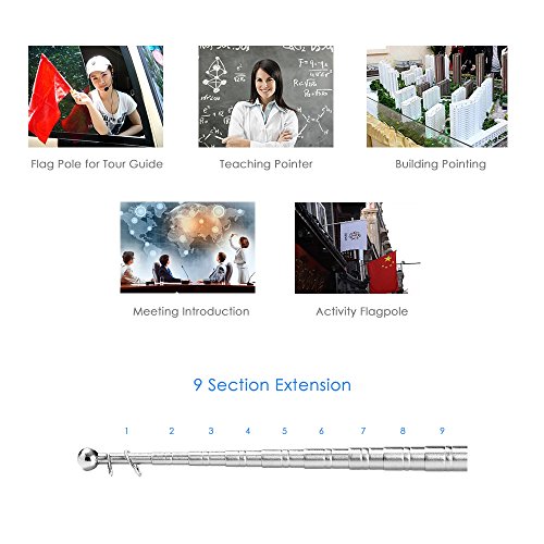 Anself Teleskop Hand-Fahnenmast Flaggenmast aus Edelstahl bis zu 2 Meter - 2