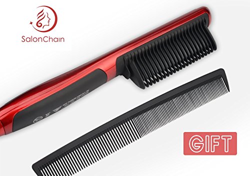 SalonChain Haarglätter Glättungbürste Glätteisen Glätter und Lockenstab 30s Erwärmen 60s Moderne Frisur Mit Schnellaufheizungs Haarbürste Kamm Keramik Anion Electric Straight Sicheres Hair Dryer Comb DE Stecker（ROT） - 3