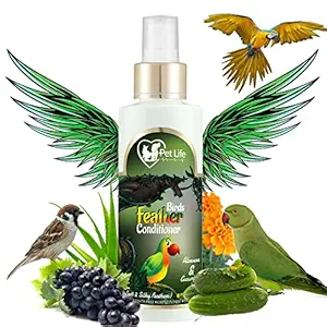 Pet Life Organic & Ayurvedic Birds Feather Conditioner Spray Dry & Waterless for Poultry Birds, Parrots, Sparrow, Pigeon, Hen - Natural Ingredients for Soft & Silky Feathers - All Bird Type - 200 Ml