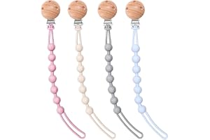 LCHYI 4-Pack Silicone Pacifier Clip Holder with One Piece Design, Soft Flexible Binky Clips with Texture, Teethers Toys Clips, for Baby Boys and Girls (Style 1)