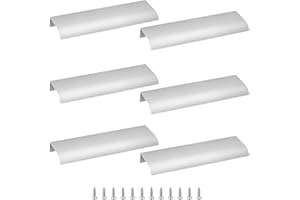 Cjueiom 6 Pack Concealed Kitchen Cupboard Handles 128mm Hole Center Hidden Drawer Pulls, Finger Edge Pull Aluminum Cabinet Handle Invisible Door Knob for Wardrobe (150mm Total Length, Silver)