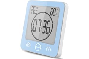 VORRINC Orologio Digitale LCD per Doccia, Orologio da Bagno Impermeabile con ventosa, igrometro, termometro, Orologio da Parete Orologio da Cucina Timer da Cucina (Blu)