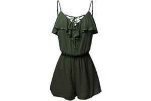 ITISME JEANSHOSEN Combishort Été Femmes,ITISME Salopette Short Femmes Grande Taille Décontractée sans Manches Chevauchement Face Volant Détail Combinaison Jumpsuit Short Rompers Femmes