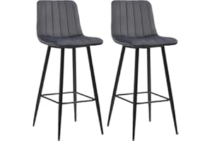 OFCASA Bar Stools Set of 2 Grey Velvet Upholstered Breakfast Bar Stools with Backs Island Counter Chairs for Home Kitchen Bar