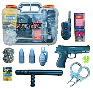 FunBlast Police Playset Toy for Boys with Handcuff, Mini Bullet Gun Toy for Kids Role Play Game Weapon Set for Kids Boys ? Multicolor_18 Pcs