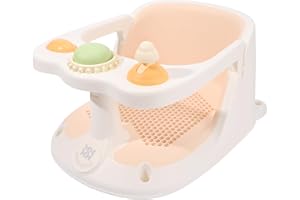 Bebamour Asiento de Baño para Bebé 6 Meses+ Asiento de Baño Antideslizante para Bebé con Juguetes,A New Pink