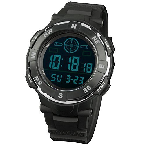 Infantry® Herrenuhr Digital Armbanduhr LCD Licht Nachtsich Sportuhr Schwarz Rubber Armband Chrono Jungen Uhr
