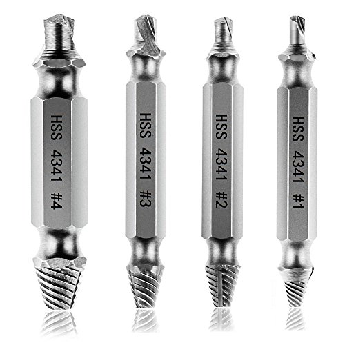 Bermud 4-teilig Schraubenausdreher-Set HSS Bohrwerkzeuge Schraubenlöser Werkzeug Bit-Set H.S.S. 4341#, Härte: 62-63hrc, Spezifikationen: # 1, # 2, # 3, # 4, zum Entfernen beschädigter Schrauben