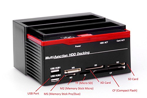 Ronsen 892U Externe Festplatte Docking Station – USB 2.0 Dual Bay Festplattenleser für 2,5 / 3,5 Zoll IDE und SATA I / II HDD SSD, mit All-in-1 Kartenleser (SD / XD / Micro SD / TF / MS / M2 / CF / MD Karte) und One Touch Backup, Unterstützung 2x 8TB, Tool-Free - 5