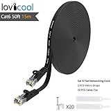 Lovicool Cat 6 Flat Ethernet Cable 15m, Network Computer Cable, Internet Cable, Gigabit Lan Cable 10/100/1000Mbit/s with Cable Clips