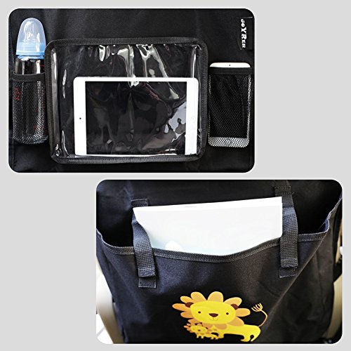 Auto Rückenlehnenschutz , Zuoao Rückenlehnen Tasche Trittschutz mit Rücksitz-Organizer, Rückensitztasche mit Multifunktionen, Kinder Rücksitzschoner Kick-Matten-Schutz für Auto,1 Stück, Schwarz (Löwe) - 5