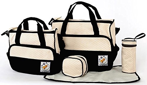 5pcs Baby Nappy Changing Bag Set Diaper Bag Multifunctional Mummy Handbag Shoulder Bag Mat (Black)