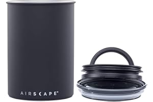 Airscape Bote de Almacenamiento de café en Grano y Comida | Acero Inoxidable | con Tapa hermética patentada Que conserva la frescura de los Alimentos | Capacidad: 500 gr | Color: Negro Mate