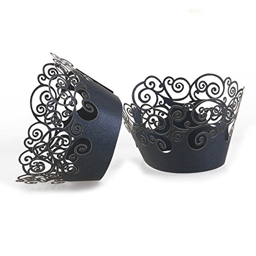 FENICAL Cupcake Wrappers Hochzeit Cupcake Dekoration Geburtstag Baby Baby-Dusche wickeln 50-Pack (schwarz)