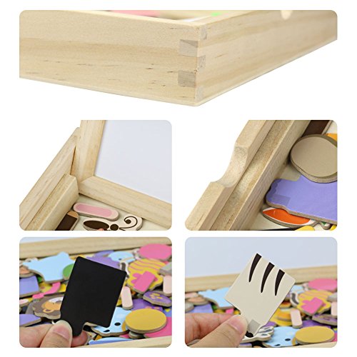 Wooden Jigsaw Puzzles 123 PCS Forest Animals Double Sided Magnetic Wooden Drawing Board with Gift Package for Children over 3 Years Old