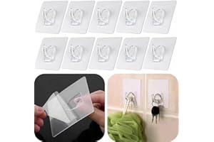 Volunx 10 PCS Heavy Duty self Adhesive Clear Hooks Clear Waterproof 15kg 33lb Plastic Strong Sticky Hook for Bathroom Kitchen Wall Door Metal, Tiles, Wood, Ceramic to Make Garland