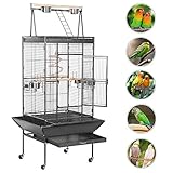 Yaheetech Grande Cage Oiseaux Perroquet Métal 4 roulettes Mobiles Zone Jeu Supérieur Perruche Mandarin Amazones Gris Afrique
