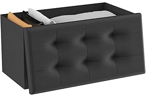 T-LOVENDO.ES Puff o Banco de almacenaje Plegable | Taburete Reposapiés Otomana | Baúl de Almacenamiento para Cama, Dormitorio, salón, Comedor o Recibidor | 38x76x38cm | Soporta 300kg.