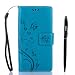 Produktbild Sony Xperia X Compact Hülle, Sony Xperia X Compact Schutzhülle, Alfort 3 in 1 Lederhülle Fashion Design Premium PU Leder Hohe Qualität Tasche Case Cover Kasten Abdeckung Wallet für Sony Xperia X Compact 4.6" Smartphone Funktion Standfunktion Unterstützte Telefone und Magnetverschluss mit Schmetterling ( Blau ) + Alfort Schwarz Stylus Pen + Netter Staub Stecker