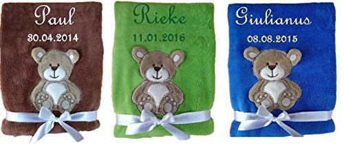 Babydecke Teddy / Hund mit Namen und Datum bestickt Kinderdecke Decke - 4