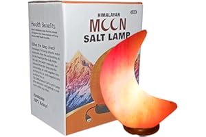 Pak Salt Mines USB Moon Shape Himalayan Salt Lamp Pink Rock Crystal Light,Hand Crafted from Foothills of Himalayas Comes w/ Complete Fitting Wooden Base (USB Moon Shape Salt Lamp),Multicolour
