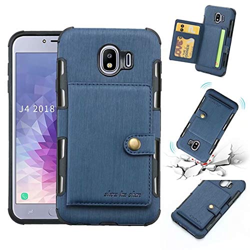 For samsung cases & covers Brushed PU Leather Toss Folio Wallet Case Business Multi-Card Slots Perdurable Shockproof Protective Cover for Samsung Galaxy J4 2018 (Color : Navy)