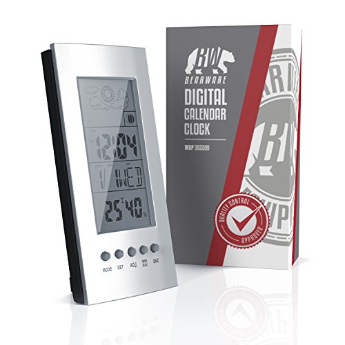 CSL – digitaler Wecker inkl. Temeraturanzeige | Uhrzeitanzeige / Datumsanzeige / Mondphasen-Anzeige / Hygrometer / Innentemperatur | Temperatur in °C und °F - 4