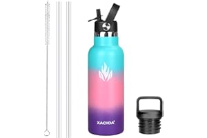 XACIOA Stainless Steel Water Bottle With Straw -for Hot/Cold Drinks 500/750/1000/ml Vacuum Insulated Leak Proof Water Bottle,BPA Free - with 2 replacement lid and straw Brush